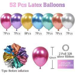Ballons Anniversaire Métalliques Multicolore, 52 Pièces Ballons Multi-couleurs, Ballon Métalliques avec Bleu Rose Or, Ballon Hel