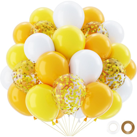 QIFU Ballons Jaune Dorés-50Pcs,Ballon Confettis Doré, Latex Ballon Helium Pour Decoration Anniversaire Mariage Baby Shower Gende