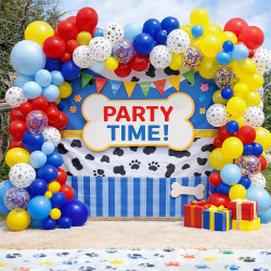 Ballon Chien Pat Rouge Jaune Et Bleu - 50 Pièces Bleu Rouge Jaune Ballons Avec Ballons Patte De Chien, Helium Confettis Ballon P
