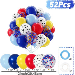 Ballon Chien Pat Rouge Jaune Et Bleu - 50 Pièces Bleu Rouge Jaune Ballons Avec Ballons Patte De Chien, Helium Confettis Ballon P