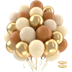 Ballons anniversaire marron, 62 ballon marron et beige ballon beige ballons nude dorés ballonhelium or avec rubans pour bapteme 