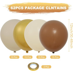 Ballons anniversaire marron, 62 ballon marron et beige ballon beige ballons nude dorés ballonhelium or avec rubans pour bapteme 