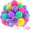 Ballons Anniversaire Colorés, 52 Pièces Violet Rose Bleu Jaune, Ballons Confettis Violets Métalliques, Ballon Latex Colorés pour