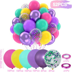 Ballons Anniversaire Colorés, 52 Pièces Violet Rose Bleu Jaune, Ballons Confettis Violets Métalliques, Ballon Latex Colorés pour