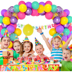Ballons Anniversaire Colorés, 52 Pièces Violet Rose Bleu Jaune, Ballons Confettis Violets Métalliques, Ballon Latex Colorés pour