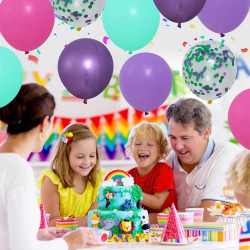 Ballons Anniversaire Colorés, 52 Pièces Violet Rose Bleu Jaune, Ballons Confettis Violets Métalliques, Ballon Latex Colorés pour