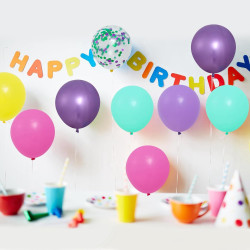 Ballons Anniversaire Colorés, 52 Pièces Violet Rose Bleu Jaune, Ballons Confettis Violets Métalliques, Ballon Latex Colorés pour
