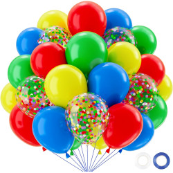 QIFU Ballons d'Anniversaire Colorés-50Pcs, Ballon Bleu Vert Rouge Jaune Latex Ballon Helium,Ballons Confettis Pour Deco Annivers