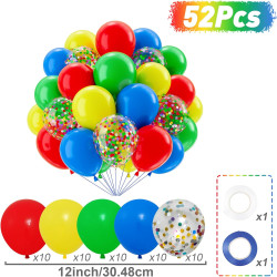 QIFU Ballons d'Anniversaire Colorés-50Pcs, Ballon Bleu Vert Rouge Jaune Latex Ballon Helium,Ballons Confettis Pour Deco Annivers