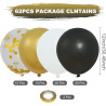 62 Pièces Ballons Noir Or Blanc Anniversaire, Helium Ballon Blanc Noir Et Doré Confettis Paillette Or pour Ballon Anniversaire M