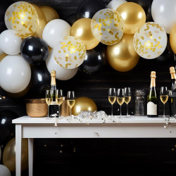 62 Pièces Ballons Noir Or Blanc Anniversaire, Helium Ballon Blanc Noir Et Doré Confettis Paillette Or pour Ballon Anniversaire M