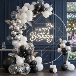 QIFU 50 Pièces Ballon Noir Et Blanc,12 Pouces Métallique Argentés Confettis Latex Hélium Ballon Avec Ruban Decoration Anniversai