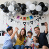 QIFU 50 Pièces Ballon Noir Et Blanc,12 Pouces Métallique Argentés Confettis Latex Hélium Ballon Avec Ruban Decoration Anniversai