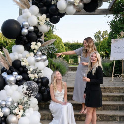 QIFU 50 Pièces Ballon Noir Et Blanc,12 Pouces Métallique Argentés Confettis Latex Hélium Ballon Avec Ruban Decoration Anniversai