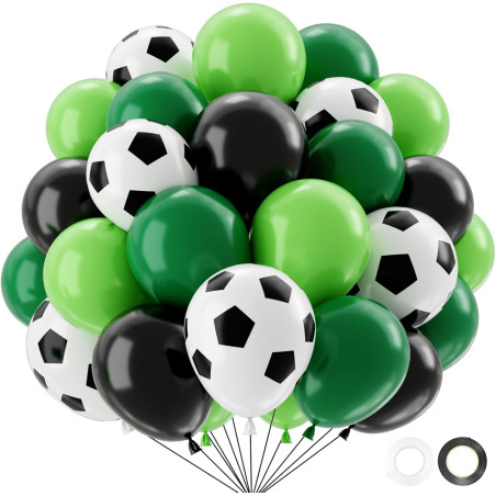 QIFU Ballons De Football 50 Pièces 12 Pouces Ballons Latex,Ballon Vert Noir, Ballon Anniversaire Football Enfant,Decoration Fete