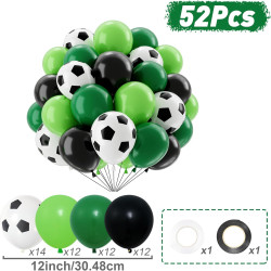 QIFU Ballons De Football 50 Pièces 12 Pouces Ballons Latex,Ballon Vert Noir, Ballon Anniversaire Football Enfant,Decoration Fete