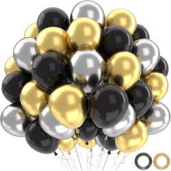 Ballons Anniversaire Noir Or Argent, 52 Pièces Ballon Noir Doré Argenté, Metallic Or Argent Helium Balloons pour Homme Décoratio