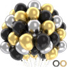 Ballons Anniversaire Noir Or Argent, 52 Pièces Ballon Noir Doré Argenté, Metallic Or Argent Helium Balloons pour Homme Décoratio