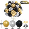 Ballons Anniversaire Noir Or Argent, 52 Pièces Ballon Noir Doré Argenté, Metallic Or Argent Helium Balloons pour Homme Décoratio
