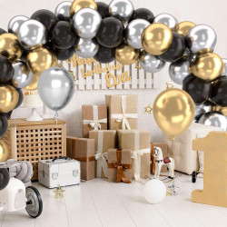 Ballons Anniversaire Noir Or Argent, 52 Pièces Ballon Noir Doré Argenté, Metallic Or Argent Helium Balloons pour Homme Décoratio
