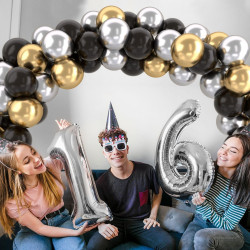 Ballons Anniversaire Noir Or Argent, 52 Pièces Ballon Noir Doré Argenté, Metallic Or Argent Helium Balloons pour Homme Décoratio