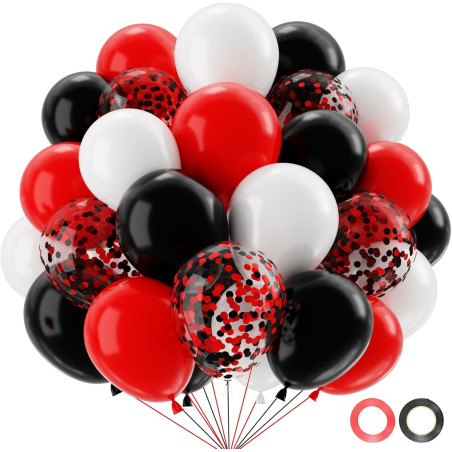 QIFU Ballon Rouge Noir Blanc-50Pcs Latex Hélium Ballon Confettis Pour Enfant Birthday Decoration,Decoration Anniversaire Casino 