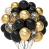 Ballons Noir Et Or Anniversaire, 52 Pièces 12 poucesBallon Baudruche Noir Doré, Ballon Helium Transparent Avec Confettis Or Pour