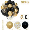 Ballons Noir Et Or Anniversaire, 52 Pièces 12 poucesBallon Baudruche Noir Doré, Ballon Helium Transparent Avec Confettis Or Pour