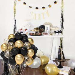 Ballons Noir Et Or Anniversaire, 52 Pièces 12 poucesBallon Baudruche Noir Doré, Ballon Helium Transparent Avec Confettis Or Pour