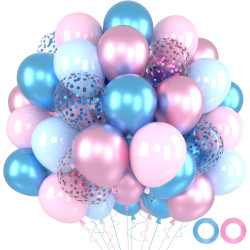 Ballons Anniversaire Rose Bleu, 52 Pièces Ballon Helium Métallique et Ballon Confettis avec Ruban, Arche Ballons pour Gender Rev