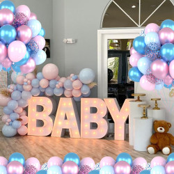 Ballons Anniversaire Rose Bleu, 52 Pièces Ballon Helium Métallique et Ballon Confettis avec Ruban, Arche Ballons pour Gender Rev
