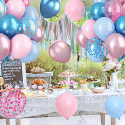 Ballons Anniversaire Rose Bleu, 52 Pièces Ballon Helium Métallique et Ballon Confettis avec Ruban, Arche Ballons pour Gender Rev