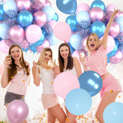 Ballons Anniversaire Rose Bleu, 52 Pièces Ballon Helium Métallique et Ballon Confettis avec Ruban, Arche Ballons pour Gender Rev