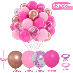 Ballons anniversaire rose, 52 pièces ballon rose ballon rose or, ballon helium transparent confettis violet, ballons rosé décora