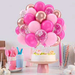 Ballons anniversaire rose, 52 pièces ballon rose ballon rose or, ballon helium transparent confettis violet, ballons rosé décora