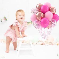 Ballons anniversaire rose, 52 pièces ballon rose ballon rose or, ballon helium transparent confettis violet, ballons rosé décora