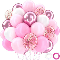 Ballons Anniversaire Rose Blancs, 52 Pièces Hélium Ballons Roses Blancs Avec Rubans, Ballon Rose Pour Mariage, Décoration Annive