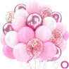 Ballons Anniversaire Rose Blancs, 52 Pièces Hélium Ballons Roses Blancs Avec Rubans, Ballon Rose Pour Mariage, Décoration Annive