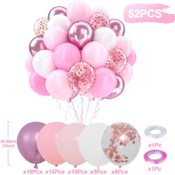Ballons Anniversaire Rose Blancs, 52 Pièces Hélium Ballons Roses Blancs Avec Rubans, Ballon Rose Pour Mariage, Décoration Annive