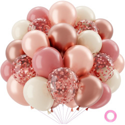 Qifu ballon rose rétro-50 pièces 12pouces ballons anniversaire rose or,metallique pastel, beige et confetti ballon helium pour d