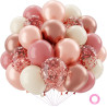 Qifu ballon rose rétro-50 pièces 12pouces ballons anniversaire rose or,metallique pastel, beige et confetti ballon helium pour d