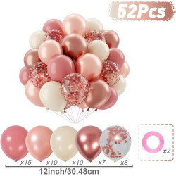 Qifu ballon rose rétro-50 pièces 12pouces ballons anniversaire rose or,metallique pastel, beige et confetti ballon helium pour d