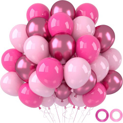 Ballon rose, 52pcs ballons anniversaire rose, ballons rose métallique rouge rose mat, ballon helium latex pour decoration annive
