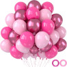 Ballon rose, 52pcs ballons anniversaire rose, ballons rose métallique rouge rose mat, ballon helium latex pour decoration annive