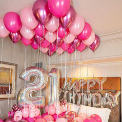 Ballon rose, 52pcs ballons anniversaire rose, ballons rose métallique rouge rose mat, ballon helium latex pour decoration annive
