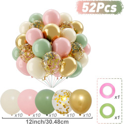 Qifu ballons vert sauge rose 50 pièces ballon beige blanc confettis doré latex ballon helium pour decoration anniversaire mariag