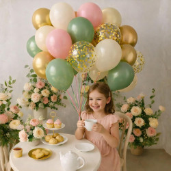 Qifu ballons vert sauge rose 50 pièces ballon beige blanc confettis doré latex ballon helium pour decoration anniversaire mariag