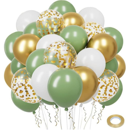 Ballons Anniversaire Vert Or,50 Pcs Ballons Rétro Verts Et Or Blanc Confettis Ballon Mariage,Ballon Vert Sauge Pour Décoration A