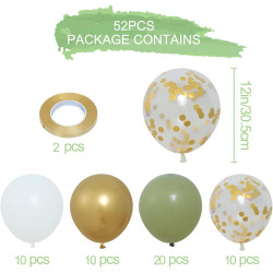 Ballons Anniversaire Vert Or,50 Pcs Ballons Rétro Verts Et Or Blanc Confettis Ballon Mariage,Ballon Vert Sauge Pour Décoration A