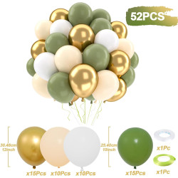 Ballons Anniversaire Vert Sauge Or, Ballons Vert Blanc, 52 Pièces Ballon Helium Olive Métalliques Or, Arche Ballon Sauge pour De